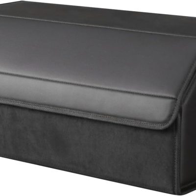 car organizers and storage for SUV,trunk organizer for sedan, leather foldable sleek box with lid,collapsible cargo bins, tool accessories containers,Collapsible Suede velvet (22 inch Covered)