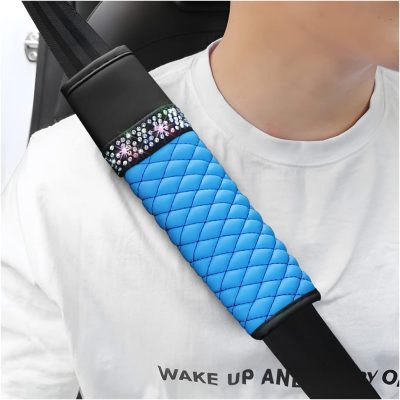 2 Pcs Auto Seat Belt Cover, Breathable Leather Shoulder Pads Protect Your Neck, Harness Pads Strap for a More Comfortable Driving, Car Accessories Compatible with Adults Kids (Blue)
