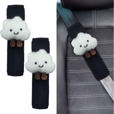 Fluffy Cloud Car Seat Belt Pads - Cute Seat Belt Covers for More Comfortable Driving - Safety Seatbelt Shoulder Strap Cushion Protect Shoulder and Neck - Backpack Shoulder Pad for Kids Adults (2PCS)