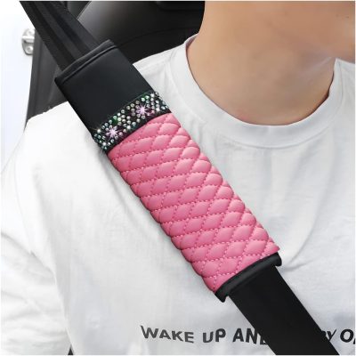 2 Pcs Auto Seat Belt Cover, Breathable Leather Shoulder Pads Protect Your Neck, Harness Pads Strap for a More Comfortable Driving, Car Accessories Compatible with Adults Kids (Pink)