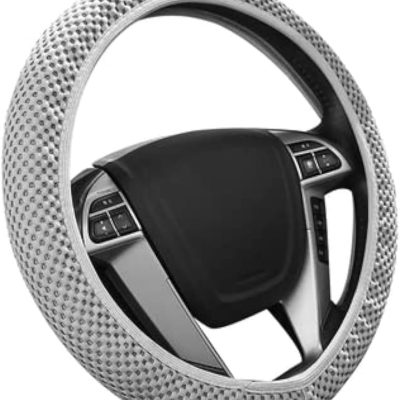 Elastic Stretch Steering Wheel Cover, Car Accessories for Women and Men - Covers for Honda, Ford, Toyota, Nissan, and More - Universal 15" Size, Microfiber Breathable Polyester (Gray)