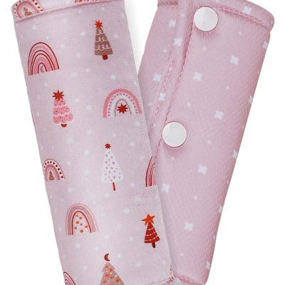 2 Pack Car Seat Belt Covers for Baby Kids, Soft Reversible Car Seat Shoulder Strap Pads, Seatbelt Cushion, Neck Strap Covers for Stroller, Carrier, Pushchair (Pink Rainbow)