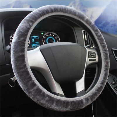 Elastic Fuzzy Steering Wheel Cover, 15'' Soft Steering Wheel Protector for Warm Winter, Anti-Slip Fluffy Car Wheel Covers, Universal Car Interior Decor Accessories for Women Men (Gray)