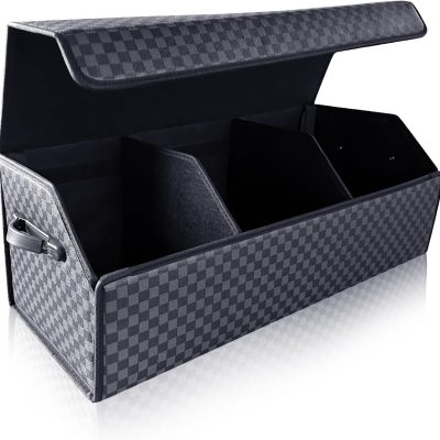 Car Organizers and Storage - Trunk Organizer for Suv Car,Car Trunk Leather Storage Box,Extra Large,Magnetic Lid,Collapsible and Adjustable