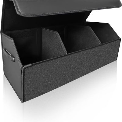 Car Organizers for Trunk for Suv Sedan, Leather Storage Box,Extra Large,Magnetic Lid,Collapsible and Adjustable