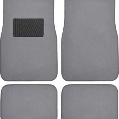 Premium Light Gray Carpet Floor Mats for Cars - Universal Fit Interior 4-Piece Car Mats Full Set with Vinyl Heel Pad Protector - Cute Car Accessories Interior Floor Covers for SUVs & Trucks