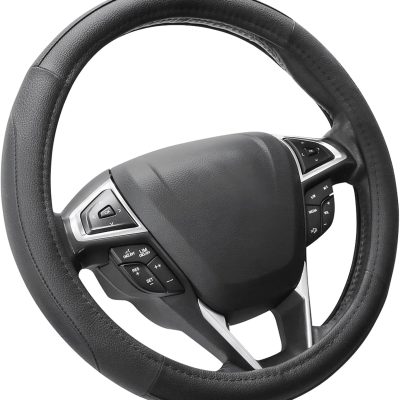 Car Steering Wheel Cover Universal Standard Size 14.5-15 inch, Black Microfiber Leather