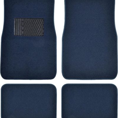 Premium Blue Carpet Floor Mats for Cars - Universal Fit Interior 4-Piece Car Mats Full Set with Vinyl Heel Pad Protector - Cute Car Accessories Interior Floor Covers for SUVs & Trucks