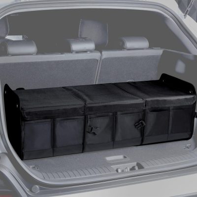 Car Trunk Organizer with Lid - Heavy-Duty Extra Large Premium Black Oxford Cargo Storage, Adjustable & Collapsible for SUV, Van, Truck, Sedan, Jeep