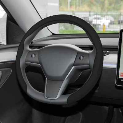 Leather Steering Wheel Cover, Universal 15 Inch Premium Non-Slip Steering Wheel Cover Black