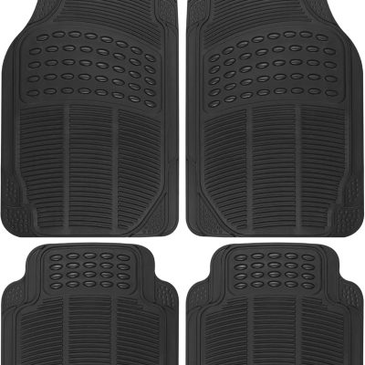 Floor Mats, 4-Piece All-Weather Car Mat with Universal Fit Design, Durable Rubber Car Floor Mats with Capture Ridges, Waterproof for Cars Trucks SUV (Black)