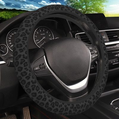 Black Leopard Print Cheetah Elastic Steering Wheel Cover, Non-Slip Breathable Neoprene Steering Wheel Covers, Women Leopard Car Accessories, Universal 15 Inch Fit Auto, s, Truck