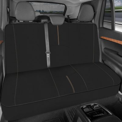Waterproof Rear Bench Car Seat Cover, Beige Stitching – Split Bench Rear Seat Protector with Neoprene Padding, Back Seat Cover for Kids & Dogs, Car Interior Covers