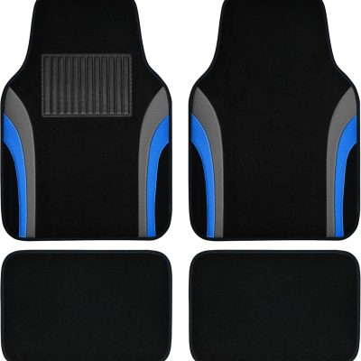 Leather Sporty Car Floor Mats Carpet, Universal Waterproof Automotive Floor Mat Fit for Sedans, Cars, Mid Trucks, Vans, SUV, Set of 4 (Black and Blue)