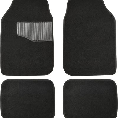 Universal Fit Rubber Carpet Floor Mats For Car SUV Van & Truck, 4 count (Pack of 1), Black, 25"L x 17.5"W (Front), 13"L x 17.5"W(Rear)