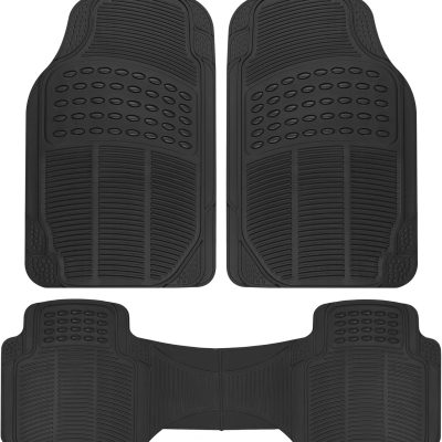 Floor Mats for Cars Trucks SUV, 3-Piece All-Weather Car Mats with Universal Fit Design, Durable Car Floor Mats with Capture Ridges, Waterproof Rubber Floor Mats for Cars (Black)