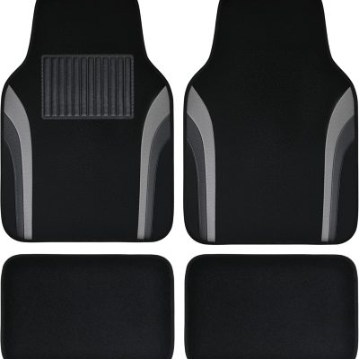 Leather Waterproof Sporty Car Floor Mats Carpet,Universal Automotive Floor Mat Fit for Sedans, Cars, Mid Trucks, Vans, SUV, Set of 4 (Black and Gray)