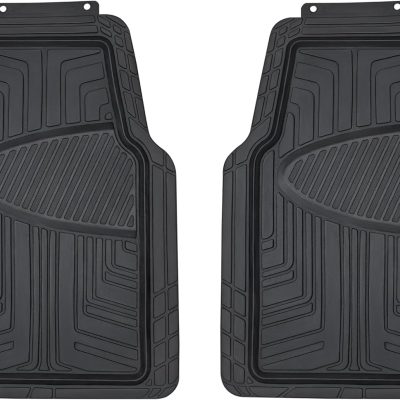 All-Season Floor Mats for Cars, SUVs and Trucks, Premium Rubber, All Weather Protection, Universal Trim to Fit, 2-Piece, Black