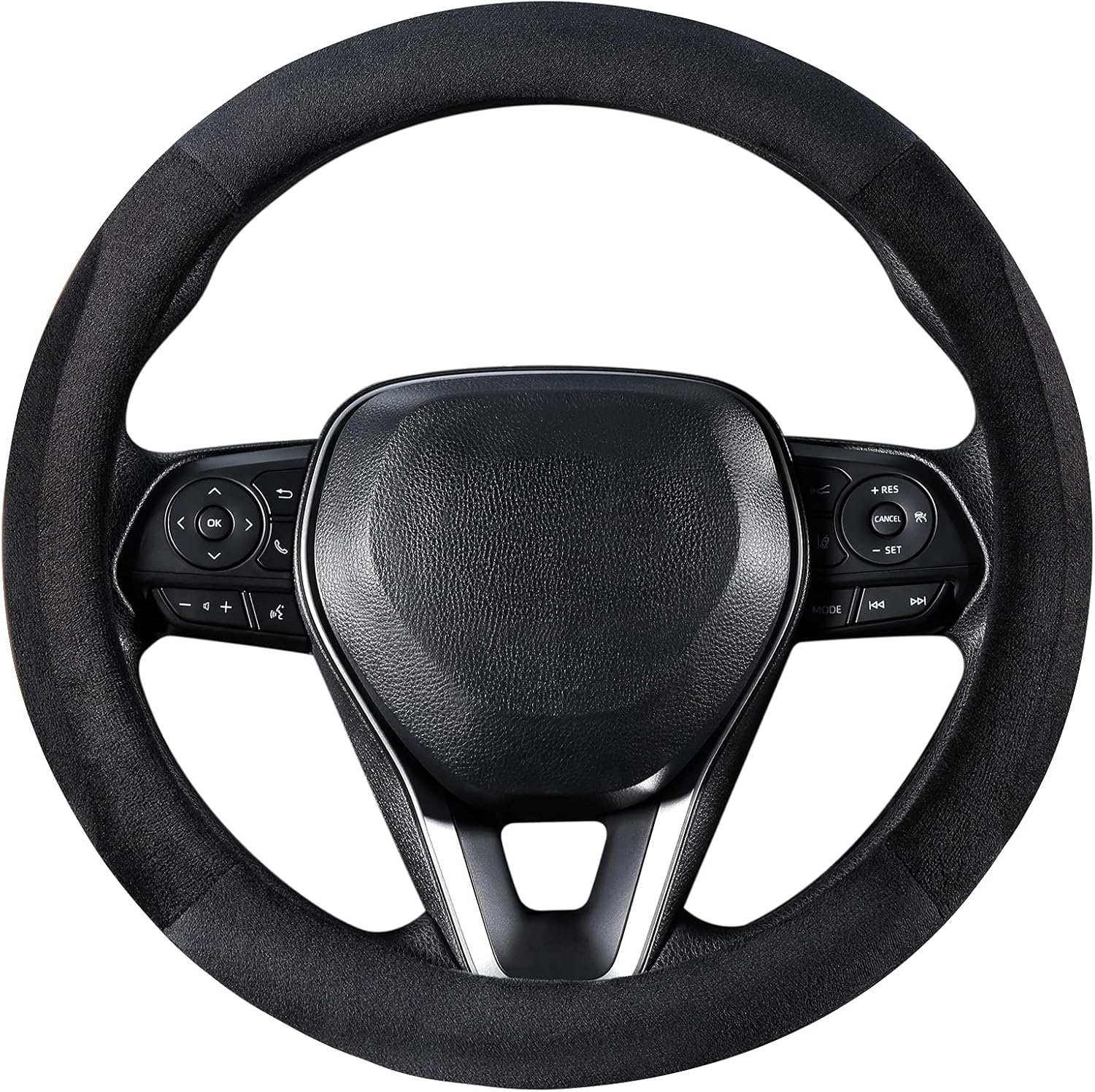 Black Plush Winter Auto Car Steering Wheel Cover Universal 15 inch