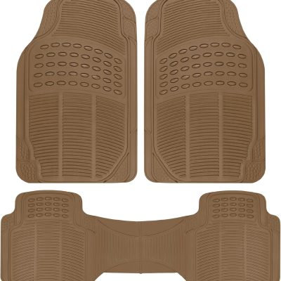 Floor Mats for Cars Trucks SUV, 3-Piece All-Weather Car Mats with Universal Fit Design, Durable Car Floor Mats with Capture Ridges, Waterproof Rubber Floor Mats for Cars (Beige)