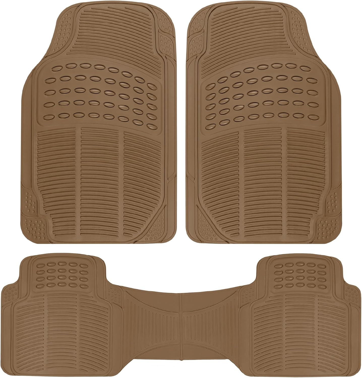 Floor Mats for Cars Trucks SUV, 3-Piece All-Weather Car Mats with Universal Fit Design, Durable Car Floor Mats with Capture Ridges, Waterproof Rubber Floor Mats for Cars (Beige)