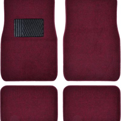 Premium Burgundy Carpet Floor Mats for Cars - Universal Fit Interior 4-Piece Car Mats Full Set with Vinyl Heel Pad Protector - Cute Car Accessories Interior Floor Covers for SUVs & Trucks